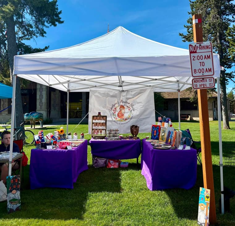 The Sweetpea’s Meadow Studio booth set up at a summer market day